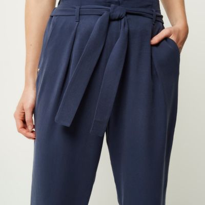 Navy high waisted tapered trousers